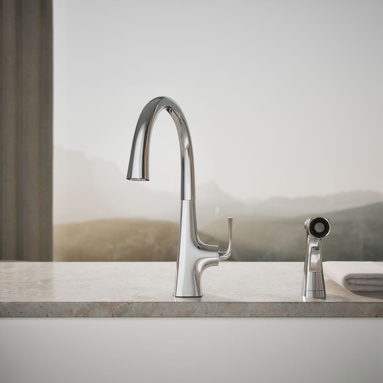 Graze Swing Spout Faucet with Sidespray, Polished Chrome