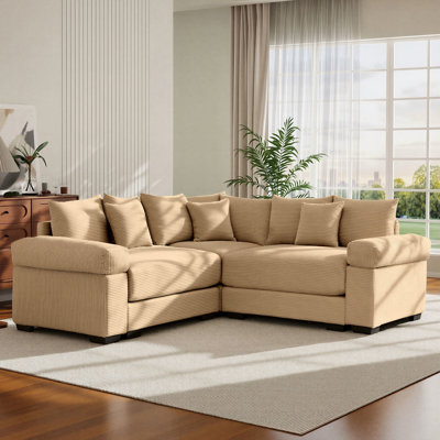 79" Corduroy L-Shaped Sectional Sofa, 4-Seater Corner Couch, Deep Seat Upholstered Sofa for Living Room, Apartment, Office