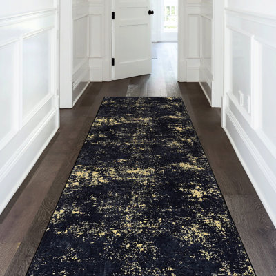 Non-Slip Low-Pile Washable Area Rug Runner, For Bedroom, Hallway, Office - 2'6''X10' Black Foldable Dining Room,