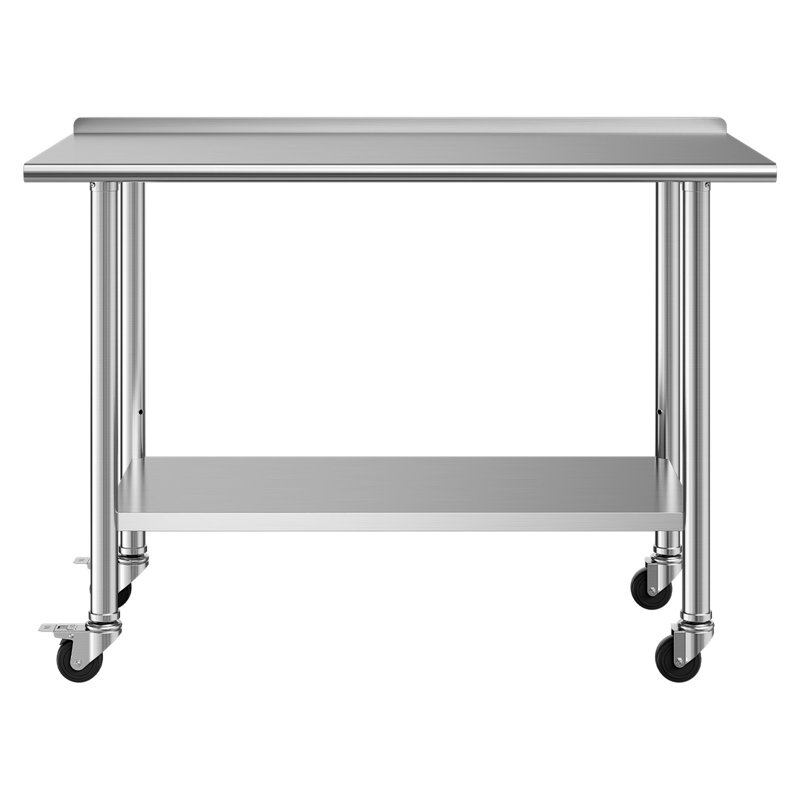 Table de travail en acier inoxydable, 61 x 122 cm, avec roulettes, idéale pour la préparation des aliments. Poste de travail de cuisine professionnel avec tablette inférieure réglable. Table de travail utilitaire robuste en métal, conçue pour les restaurants, la maison et l'extérieur.