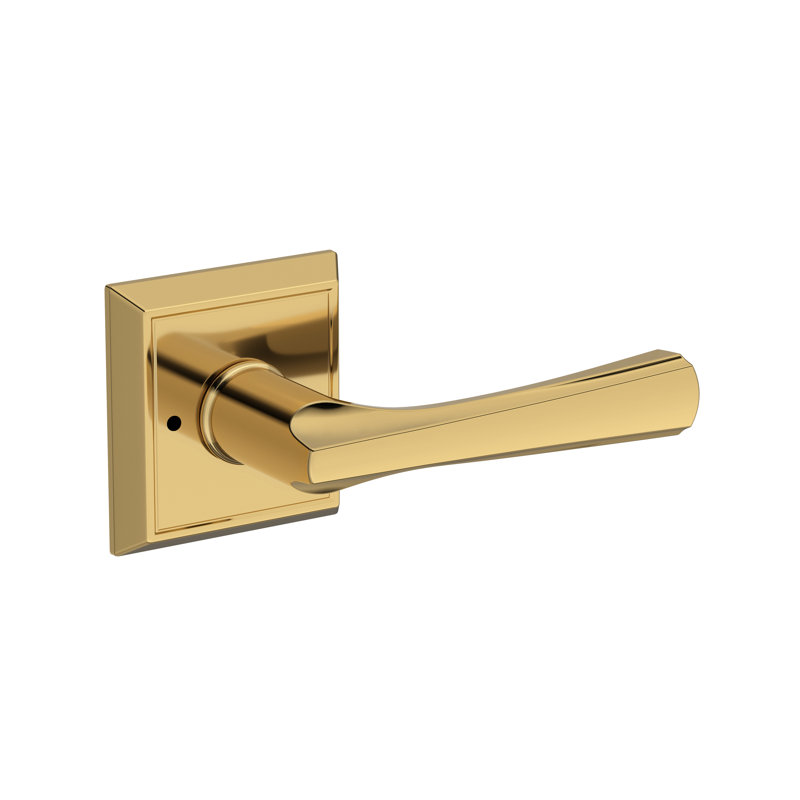 Wyndcliff Privacy Lever with Chamfered Square Rose in Lifetime (PVD) Polished Brass, Polished Brass