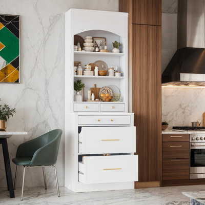 Modern Tall Kitchen Pantry With Faux Marble Top, 83.7" Freestanding Cabinet With 5 Drawers & Adjustable Shelves, Space-Saving Storage For Kitchen/Dini by Lark Manor