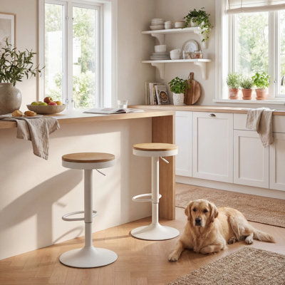 Swivel Solid Wood Bar Stools, Adjustable Height Backless Counter Stools for Kitchen Island, Industrial Rustic Stool Set with Footrest