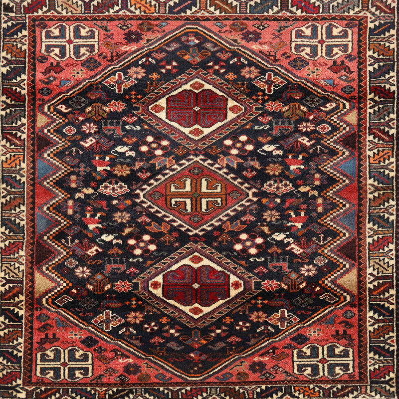 Tapis jaune clair/marron/noir Maen, Carré 4 pi