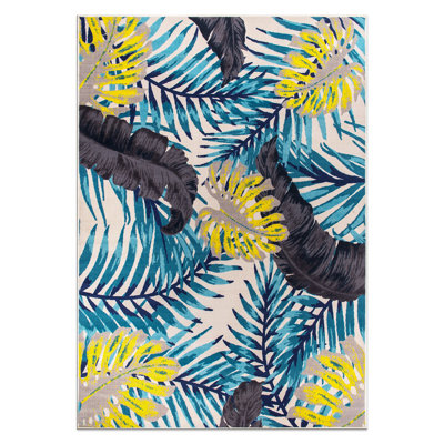 Contemporary Tropical Floral Leaves Non Slip Area Rug