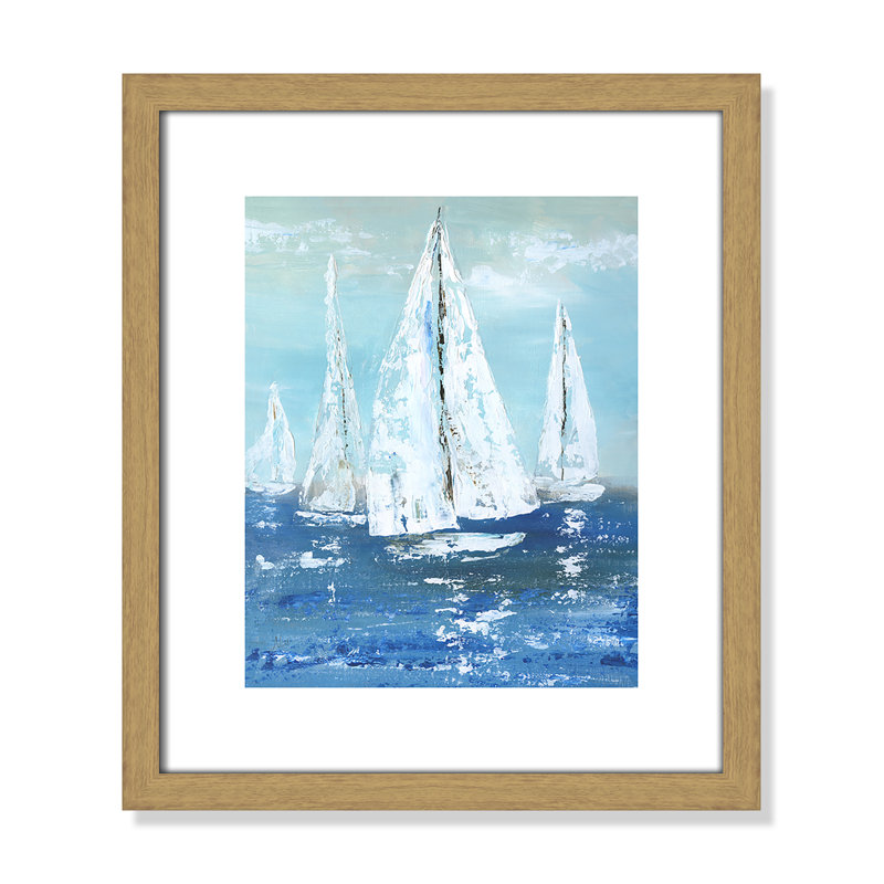 Voiles blanches - reproduction d'art, H 15 po x l 13 po x P 0,75 po, Toile avec cadre en bois beige