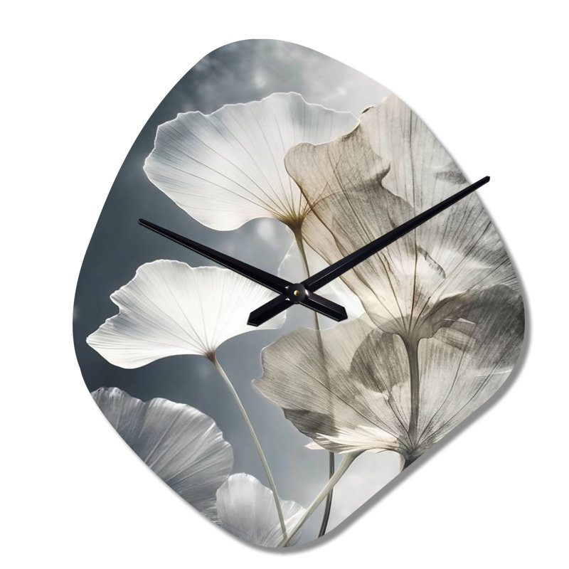 Art tropical palmier pour Ginkgo Art III - horloge murale en métal de forme irrégulière grise, horloge murale asymétrique traditionnelle