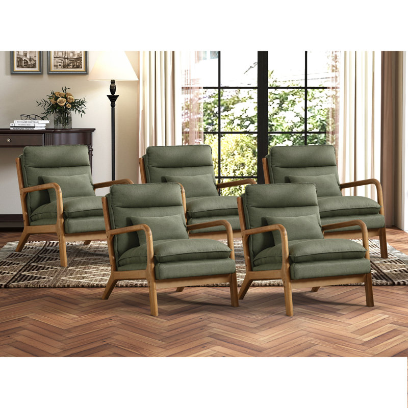 25.79" W Scandinavian Linen Upholstered Accent Chair With Solid Rubberwood, Green, 5