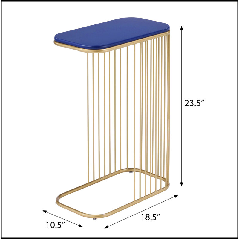 Blue And Gold C-Table With Metal Base