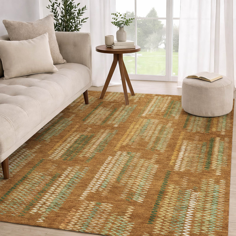 Tapis moderne lavable à la machine intérieur / extérieur ACN2887, Terracotta, 3' x 5'