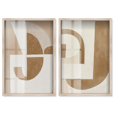 Monolith Minimalist Abstract Duo Shadowbox Print Boho Wall Decor by Art Remedy, Blonde Frame, 36 x 54