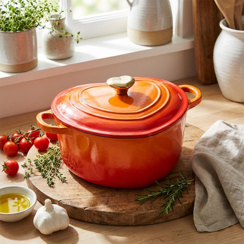 Living And Home 1.9L Cast Iron Stock Pot, Orange