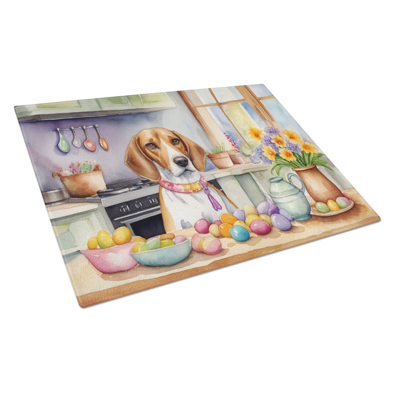 Decorating Easter English Foxhound Glass Cutting Board