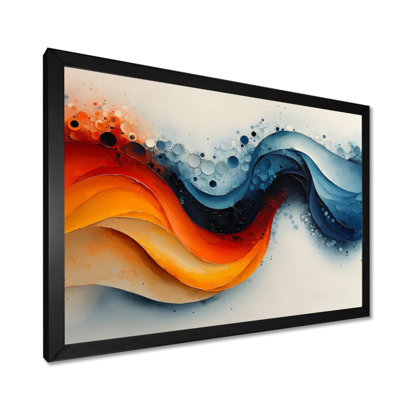 Figurine omma abstraite blanche et bleue en couleur I - spirales abstraites, art mural, H 30 po x l 40 po, Cadre simple, Noir