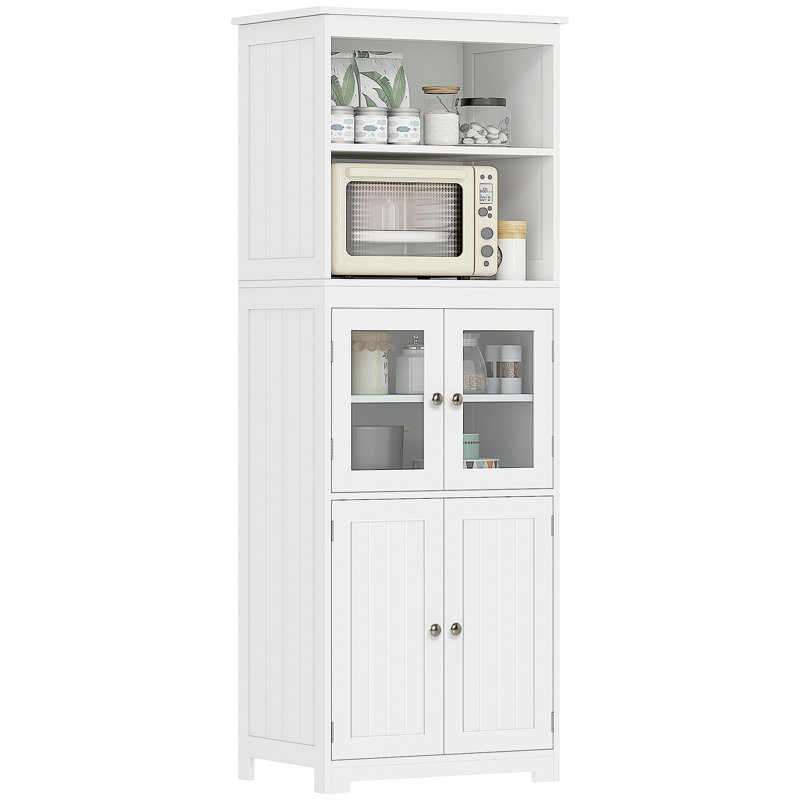 Petit buffet de 63 po avec huche, garde-manger à 4 portes, armoire de rangement autoportante avec tablette réglable pour salle à manger, salon, blanc