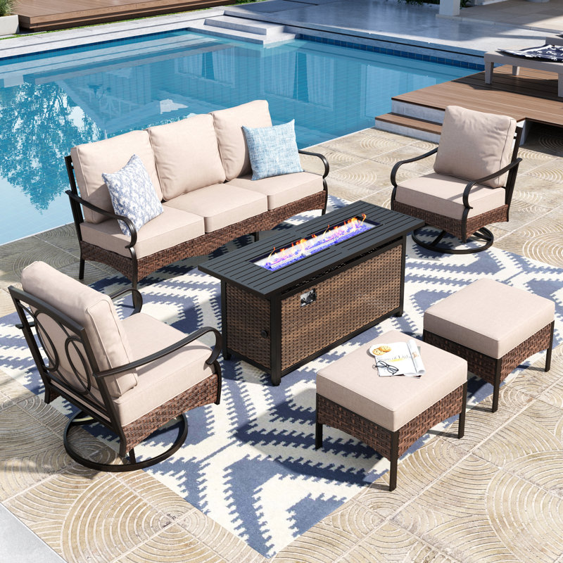 Tapasi 5-7 Person Patio Conversation Set with Swiveling Lounge Chairs, Yes