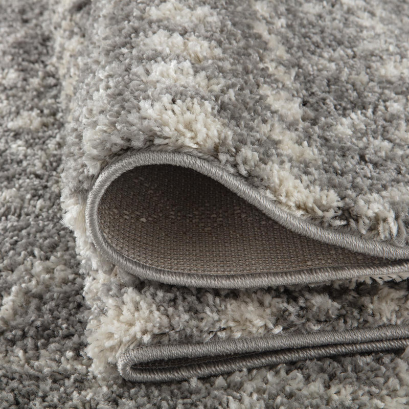 Moroccan Shaggy Collection Rugs Tangier Design in Grey/Ivory, Rectangle 80 x 150cm