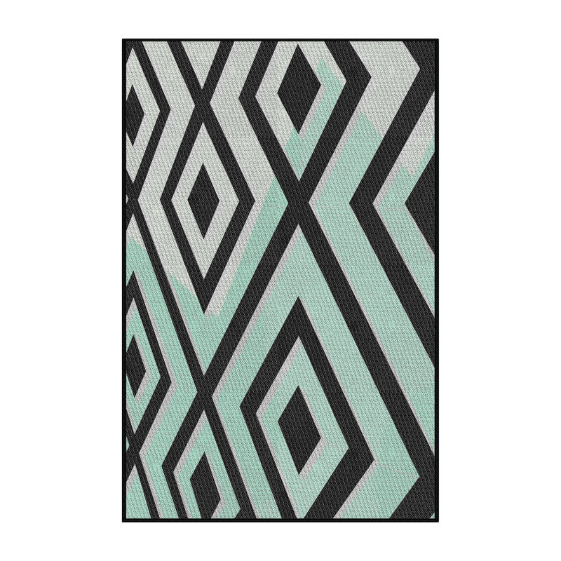 Laine tissée à la machine abstraite et polyester noir/blanc Tapis décoratif, Rectangle 8 pi x 10 pi