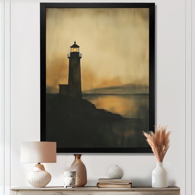 Ambre Crépuscule I - Tableau encadré sur toile représentant un phare