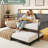 Twin Daybed with Trundle Bed, Bed Frame With  Charging Station,LED Lights And Storage Pockets-1800164161