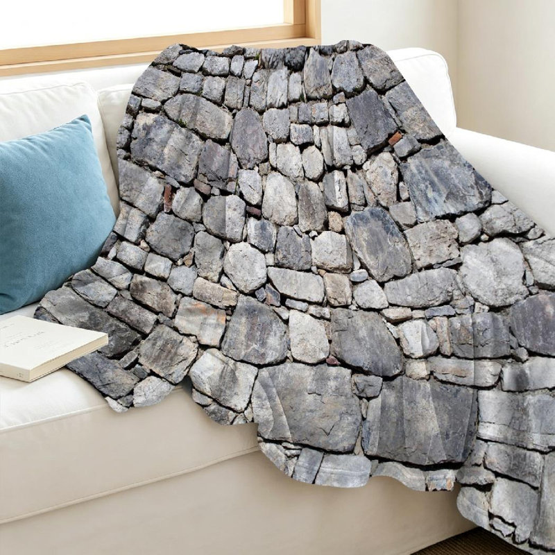 Jeté en flanelle transparente molletonnée, imprimé de blocs de pierre antique, Throw 40" x 50"