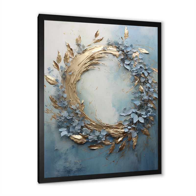 «Bold And Blue Wreath Simplicity», art mural toile sur couronne, Cadre simple noir, H 32 po x l 16 po