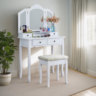 Wooden Vanity Make Up Table And Stool Set