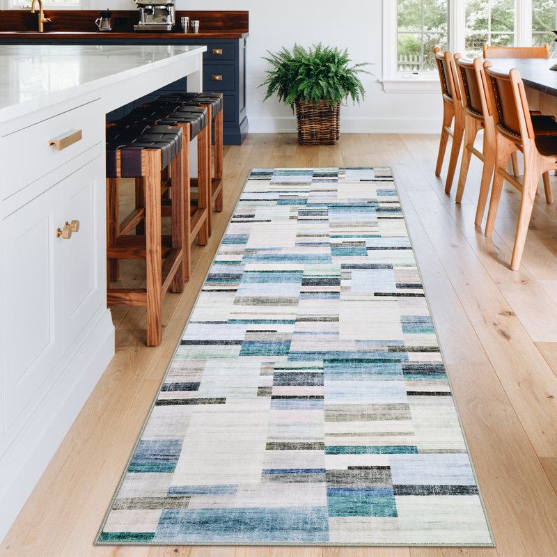 Modern Geometric Machine Washable Rug with Non-Slip Backing Non-Shedding Contemporary Accent Carpet Soft Low Pile Floor Cover for Living Room