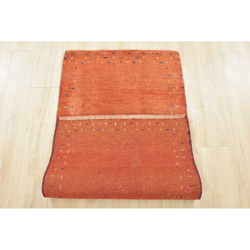 Tapis contemporain en laine rouille noué à la main de 2 pi 3 po x 4 pi Gabbeh
