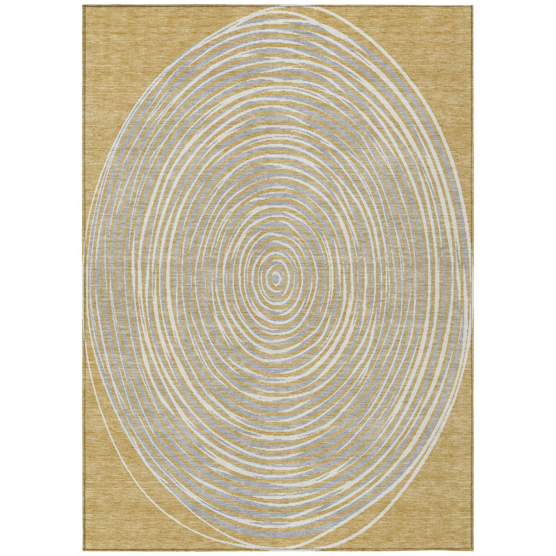 Machine Washable Indoor/Outdoor Chantille ACN2647 Geometric Rug, Gold, 5' x 7'6"