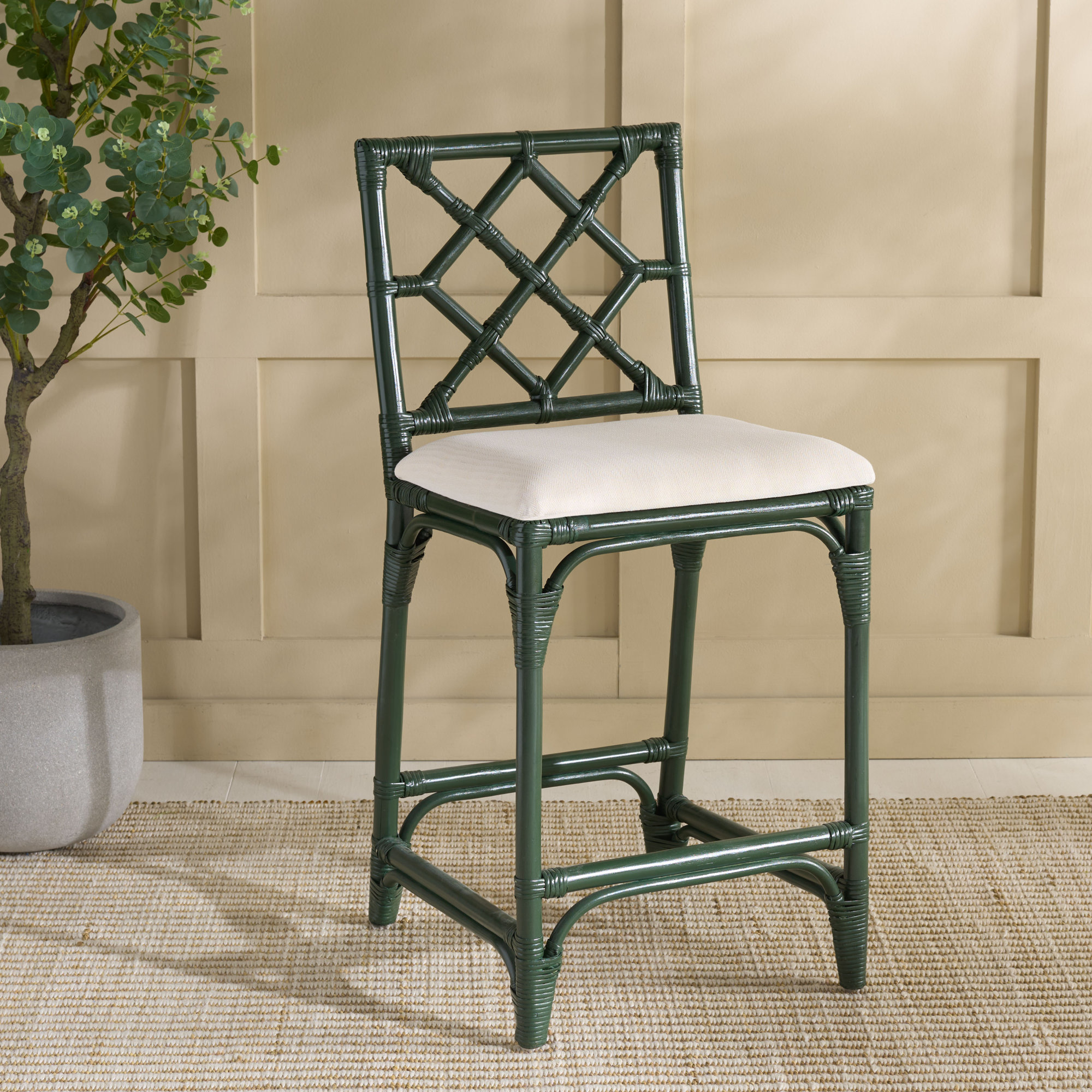 Bhumi Barstool with Cushion, Forest Green