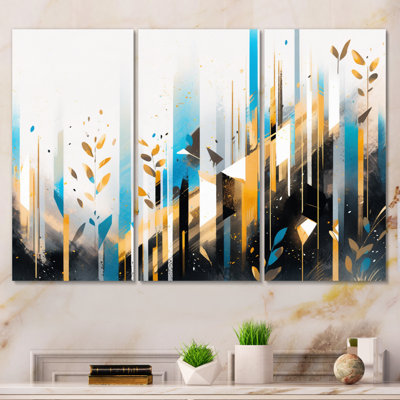 Turquoise doré symétrique abstrait - 3 pièces sur toile tendue