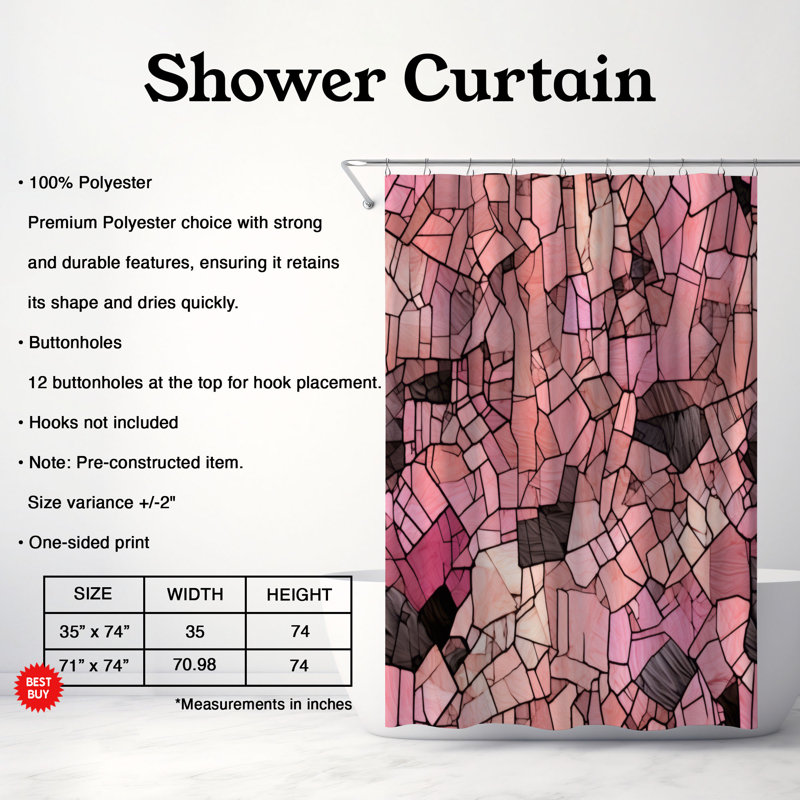 Rideau de douche en verre brisé - Premium, H 74 po x l 71 po