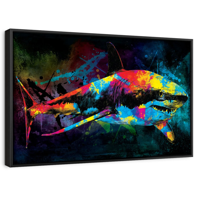 " Great White Shark Color Grunge Wall Art ", 25" H x 17" W