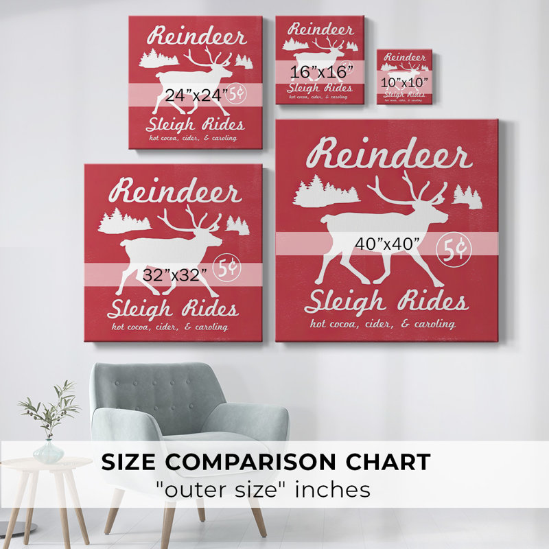 «Reindeer Rides I» sur toile, H 16 po x l 16 po x P 1,5 po