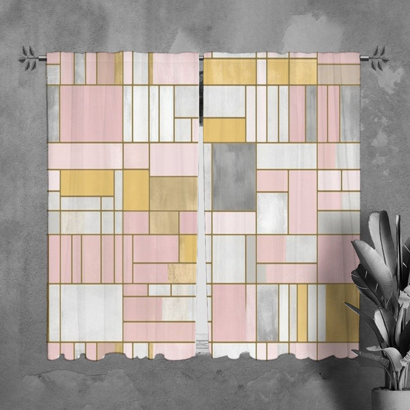 Mondrian Window Curtains Geometric Gold Drapes, H 82 po x l 40 po