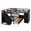 Lit simple superposé au dessus d'un lit double avec tiroirs, bureau et garde-robe-2002867486