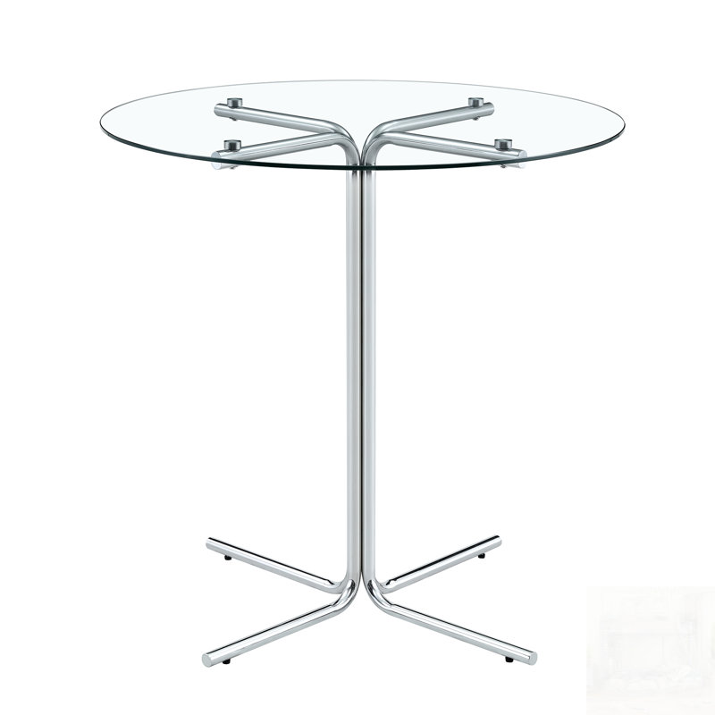 Table de bar ronde en verre trempé avec base robuste en chrome doré, idéale pour les petits espaces et les cuisines modernes