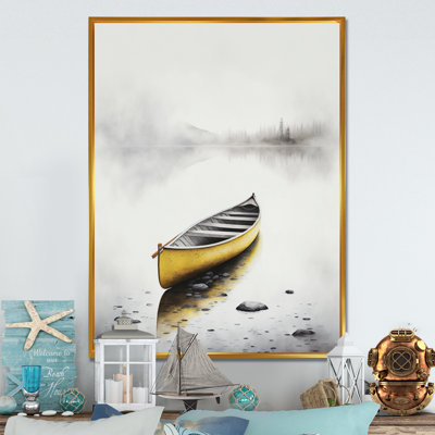 Yellow Canoe On The Lake I - Coastal Boat Canvas Wall Art