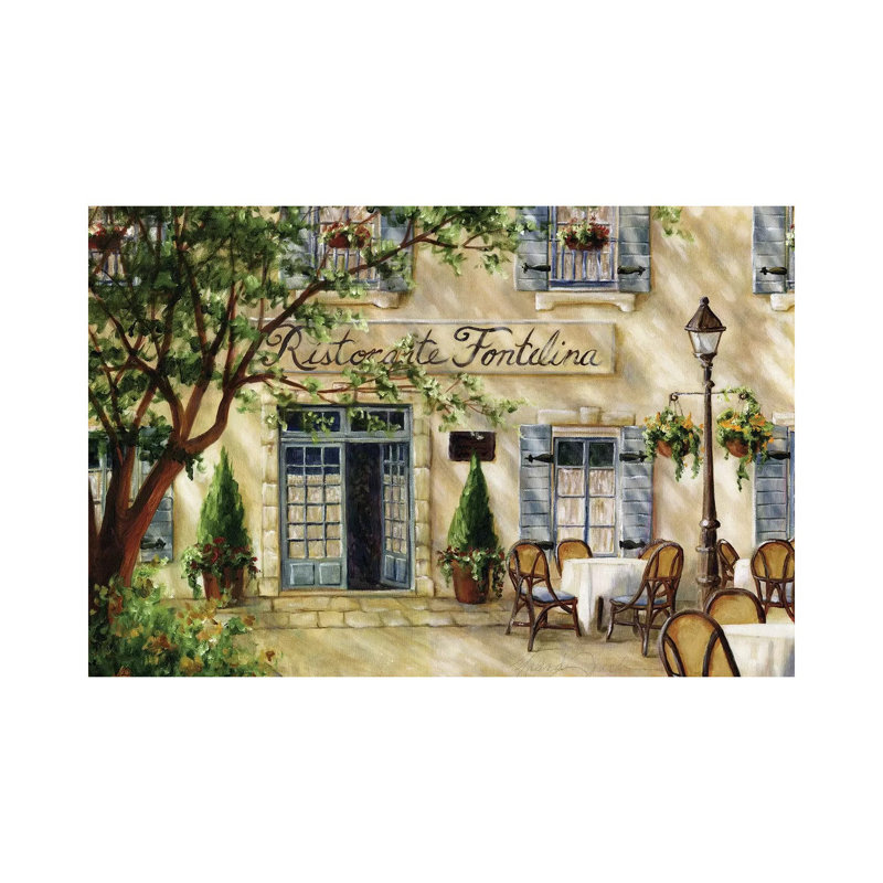 «Cafe VII» par Malenda Trick - peinture sur toile tendue, H 12 po x l 18 po x 1,5 po