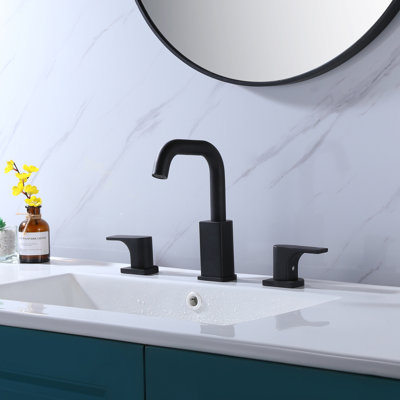 Robinet de lavabo noir mat à trois trous, robinet rotatif à 360 degrés en laiton