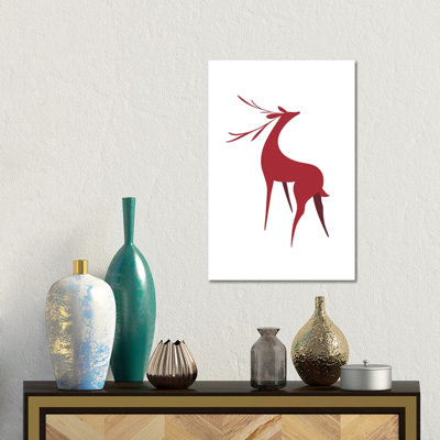Cerf stylisé rétro en rouge - reproduction d'art encadrée