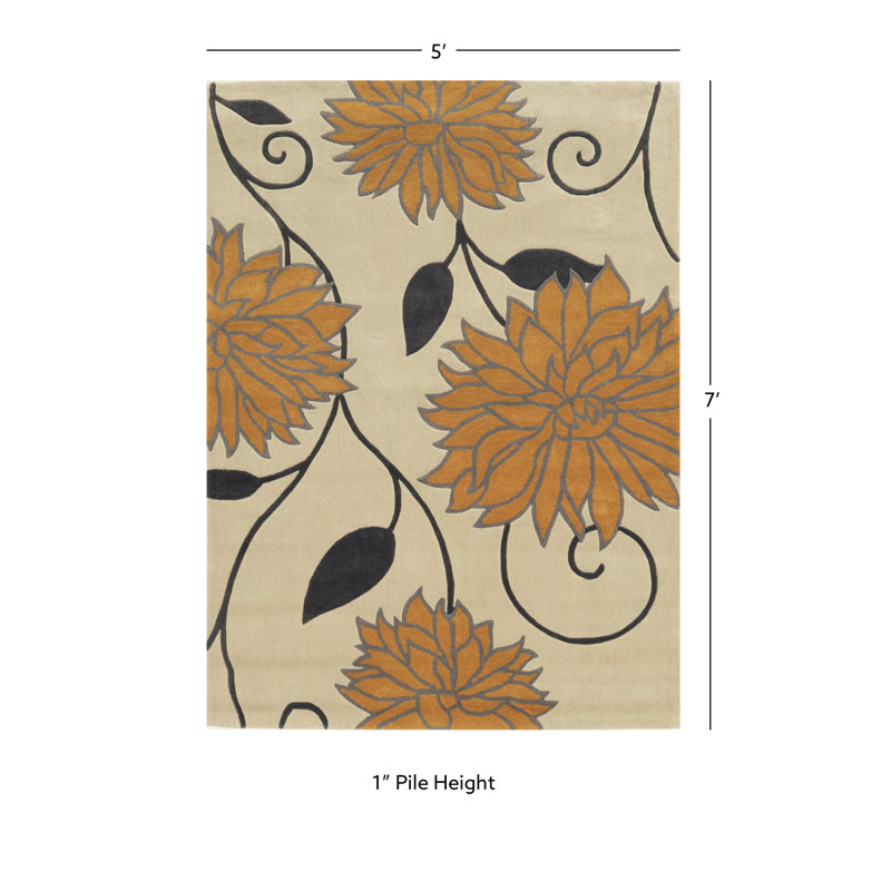 Tapis fait à la main Marisela ivoire et souci, Rectangle 5 pi x 7 pi