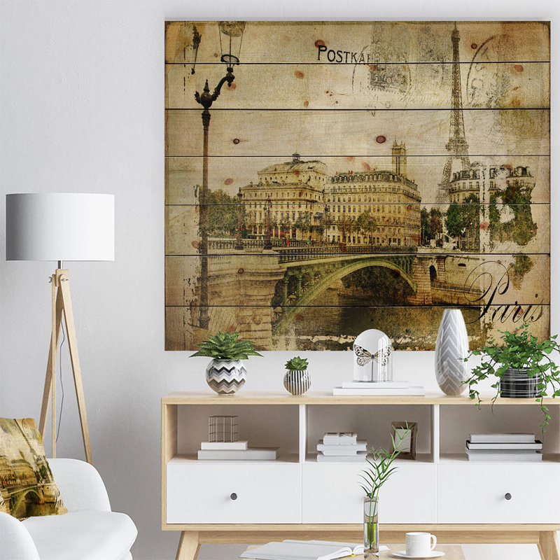 Art mural en bois de Paris, décor champêtre français rétro - Paris rétro, H 12 po x l 20 po x P 1 po