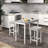 Ebern Designs 3 Pcs Bar Table Set Dining Table & 2 Linen Fabric Padded Bar Stools Faux Marble White