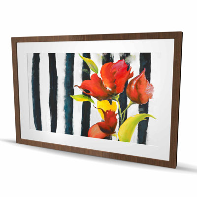 Fleurs sur rayures noires et blanches - Imprimé de fleurs tendance