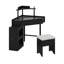 Corner Vanity Desk With Glass Top Charging Station Makeup Vanity Table With Storage Stool Extendable Pull-Out Cabinet-118231151