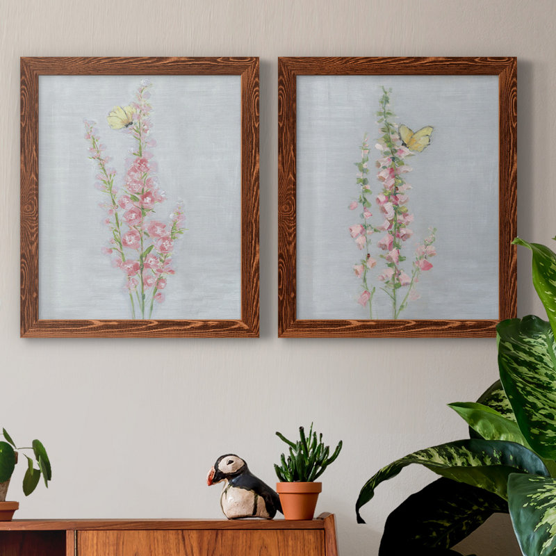 Foxglove Garden I - ensemble de 2 reproductions, H 20 po x l 17 po x P 1 po, Pas de tapis, Toile avec cadre érable