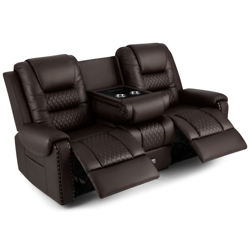 Fauteuil inclinable en cuir 3 places avec massage à 8 points et boîte de rangement, fauteuil de massage à 3 sièges d'une largeur de 77,55 po avec charge USB