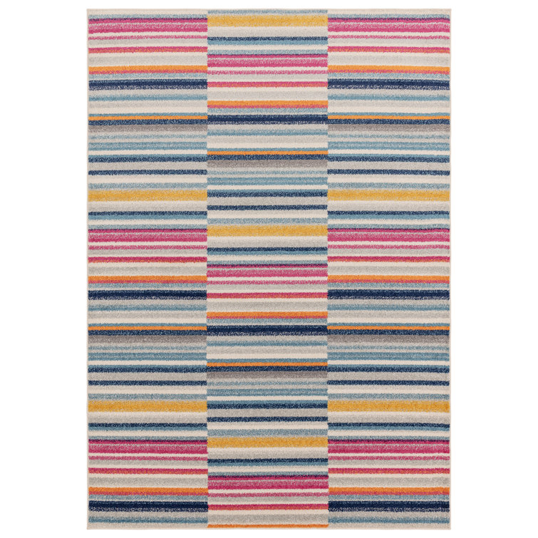 Donnavon Striped Blue/Pink/Yellow Area Rug